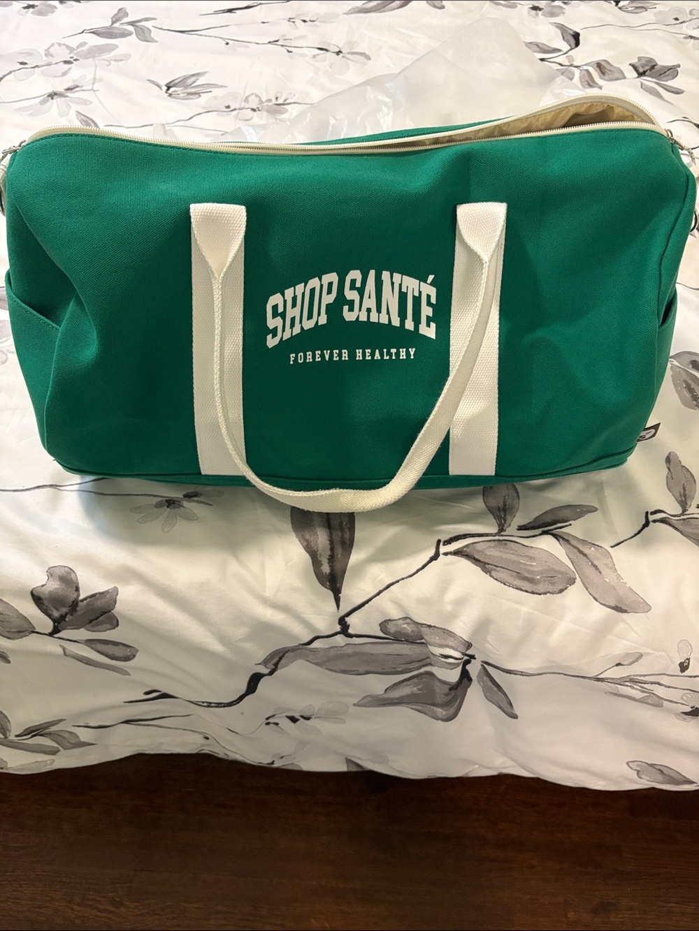 Emerald Canvas Travel Weekender with Cream Handles